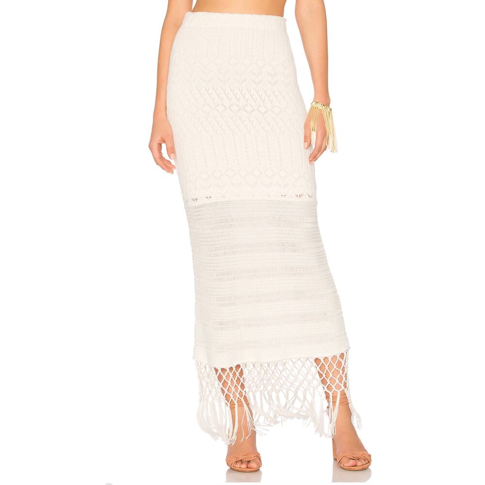 House of Harlow 1960 Off White Crochet Maxi Skirt XS Knit Resort Fringe $178